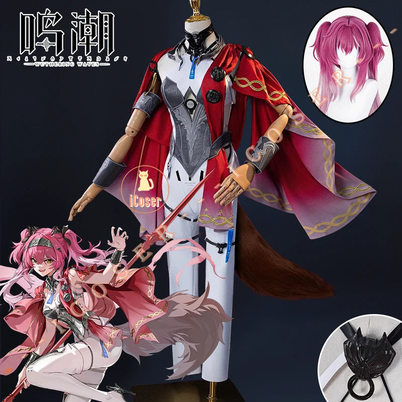 Wuthering Waves Lupa Cosplay Costume Wig Bodysuit Earrings Tail Headwear Halloween Party for Women Girls Carnival Props iCoser