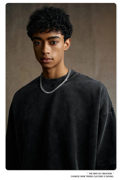 ZODF Trendy 2025 Winter Man 360gsm Washed Fleece Hoodies Unisex Patchwork Loose Fake 2 Pieces Knitted O Neck Sweatshirts HY1089