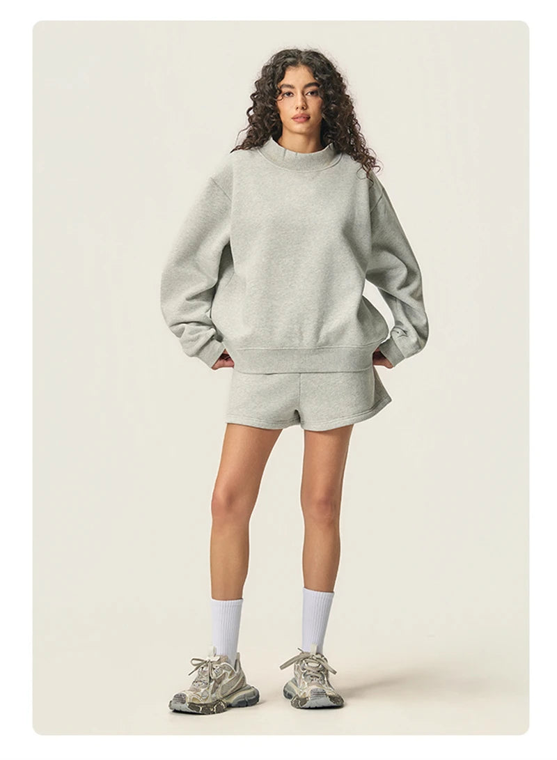 ZODF 2025 Winter Women 350gsm Warm Fleece Sweatshirts Girls Female Hip Hop Half Turtleneck Pullovers Brand Clothing HY056