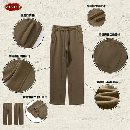 ZODF 345gsm Fleece Straight Pants for Men Unisex Loose Comfortable Sport Trousers Autumn Winter HY0864