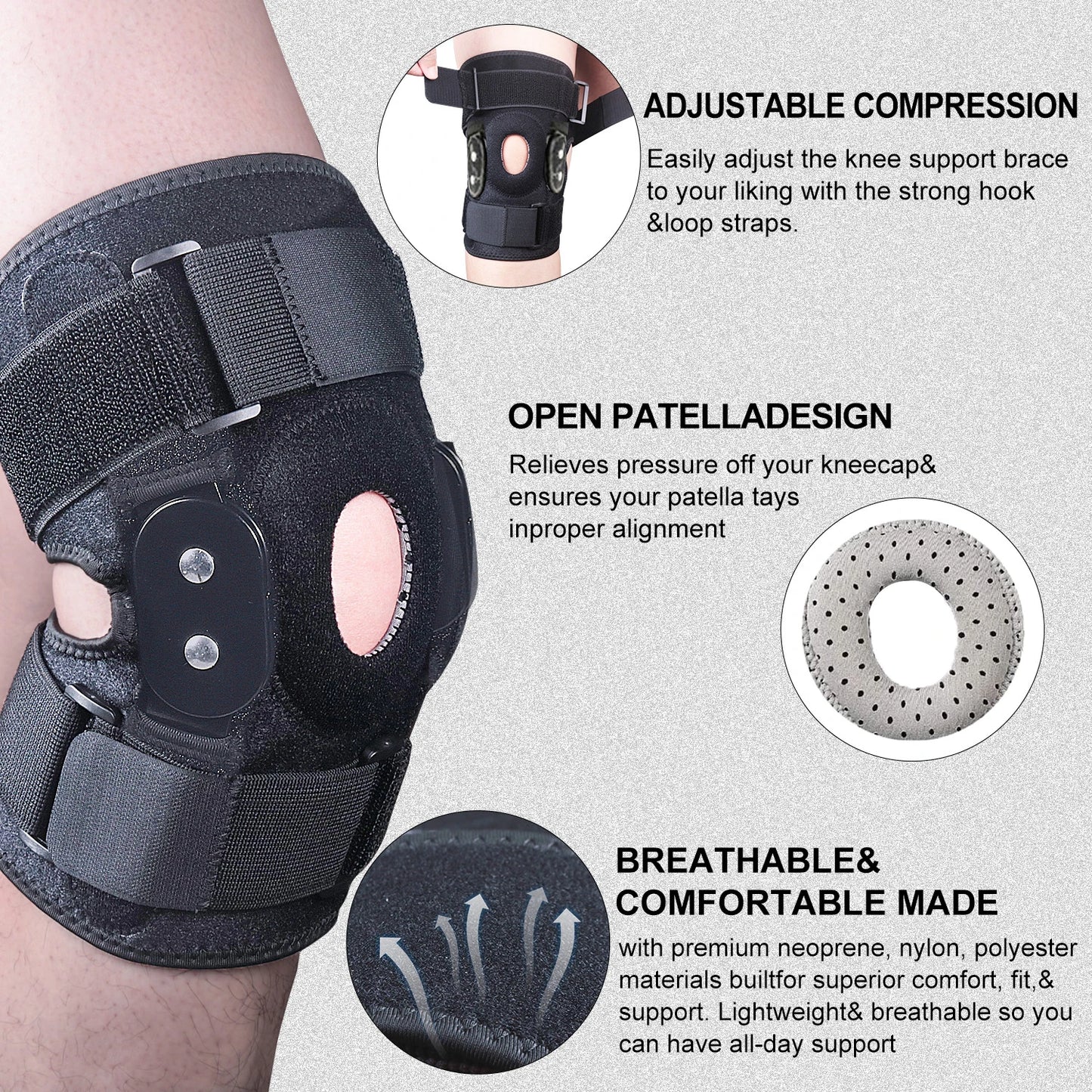 1pc Adjustable Hinged Knee Brace Knee Joint Brace Support Knee Stabilizer Knee Pad Patella Protector Arthritic Guard Pain Relief