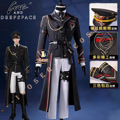 iCoser Caleb Cosplay Costume Wig Farspace Colonel Love and Deepspace Uniform Cap Halloween Party for Women Men Carnival Props