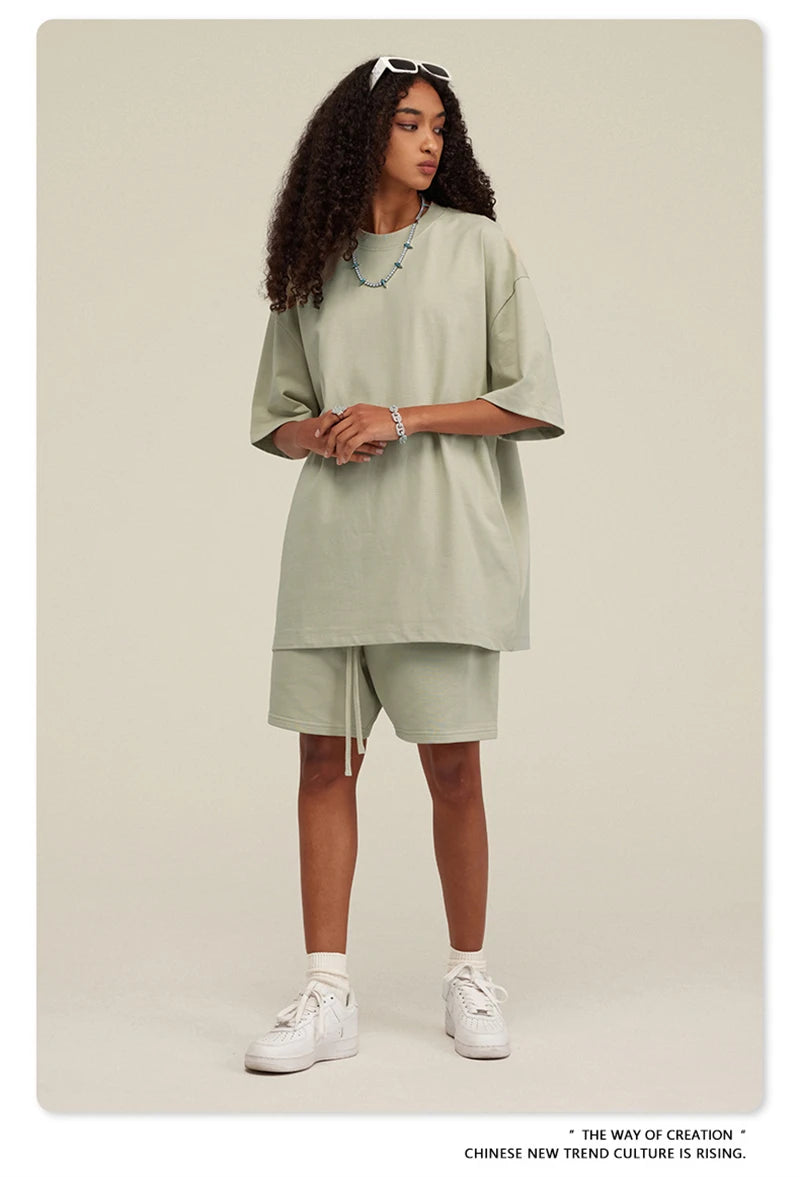 ZODF New 2025 Heavy Weight 305gsm Solid Cotton T Shirts For Men Unisex Summer Oversized Noshrink Basic T-Shirt Brand Tops HY0475