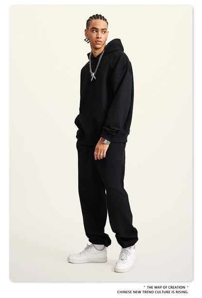 ZODF New Winter 440gsm Terry Hooded Hoodies For Men Retro Unisex Couple Loose Oversized Solid Pullovers Streetwears HY0664