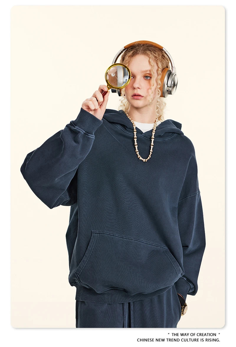 ZODF Retro Autumn Winter Washed Cotton Hoodies Unisex Loose 380gsm Knitted Sport Hooded Pullovers Brand Clothes HY0884