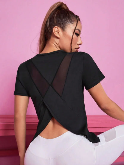 Women’s Summer Yoga T-Shirt Short Sleeve Breathable Quick Dry Mesh Back Fitness Top Loose Fit