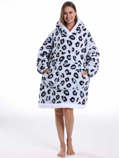 Winter Hoodies Women Men Clothes Blue Leopard Sweatshirt Korean Style Pullover Fleece Giant Oversized Blanket with Long Sleeves