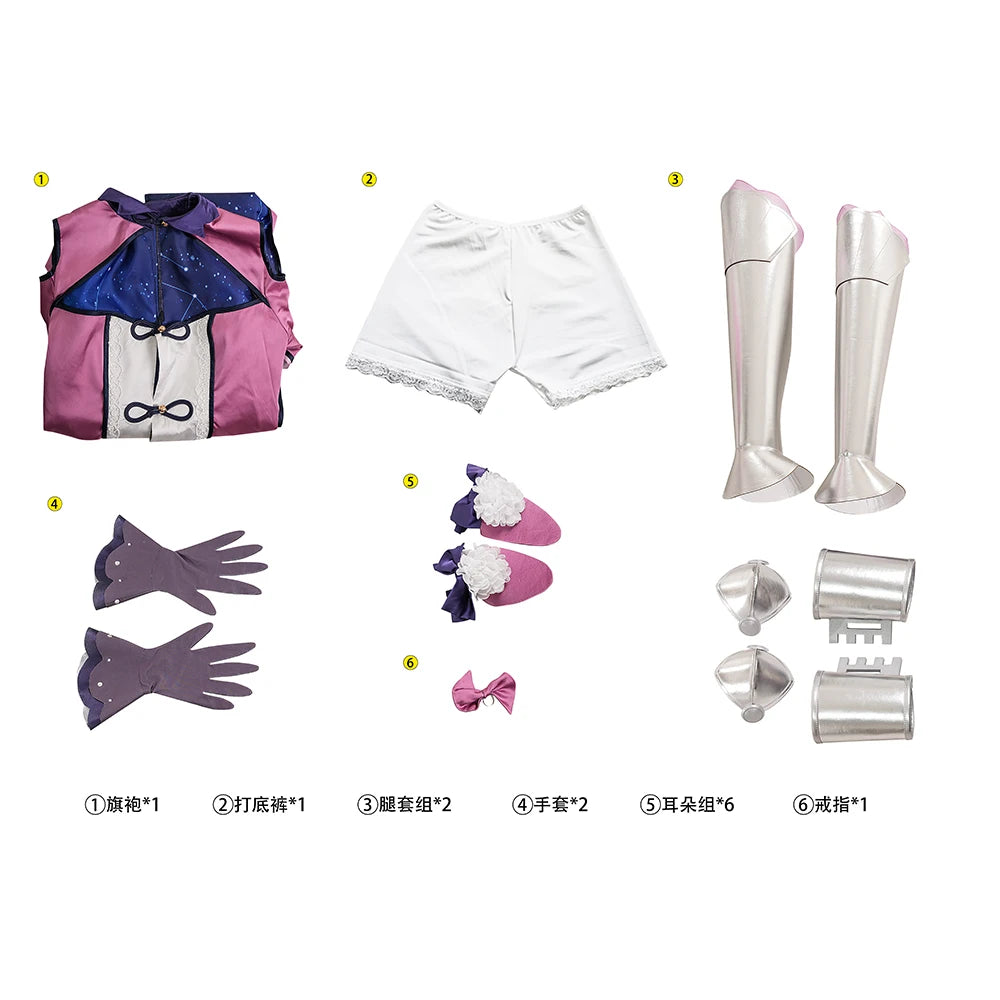 Anime Date A Live Mukuro Hoshimiya Cosplay Costume Dress Spirit Form Outfit Lilac White Astral Qipao Halloween for Women Girls
