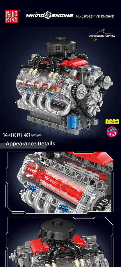 MOC Technik Electrically Driven No.V8 Engine Model Car Building Blocks Set Creative Educational Toy christmas Gifts for Boy Kids