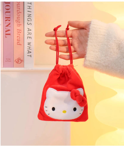 Sanrio Hello Kitty Kuromi Marumofubiyori Cogimyun Kawaii Character Plush Stuffed Toy Drawstring Cartoon Bag Change Purse Gifts