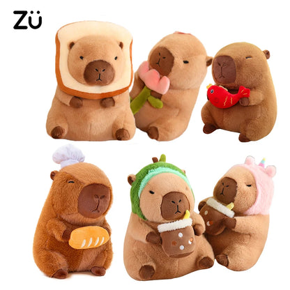 Cute Stuffed Capybara Plush Toy Holding Boba Tea Flower Capybara Plushies Cosplay Bread Dino Avocado Lovely Teddy Girl Gift