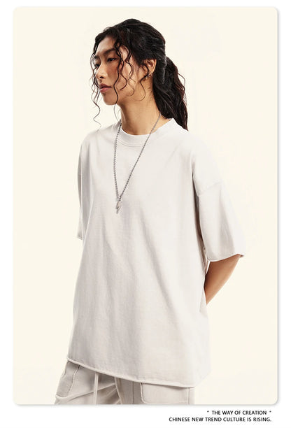 ZODF Retro 2024 Summer Men Washed Cotton T-Shirts  Unisex Women 310gsm Distressed Hem Loose Edge T Shirt Brand Tees HY0808