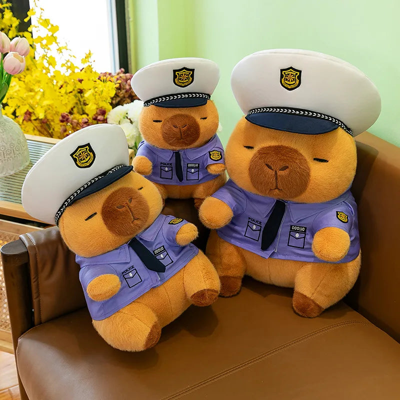 New Kawaii 50cm Plush Toy Capybara Police Stuffed Animal Pillow Cute Plush Doll for Kids Birthday Christmas Gift