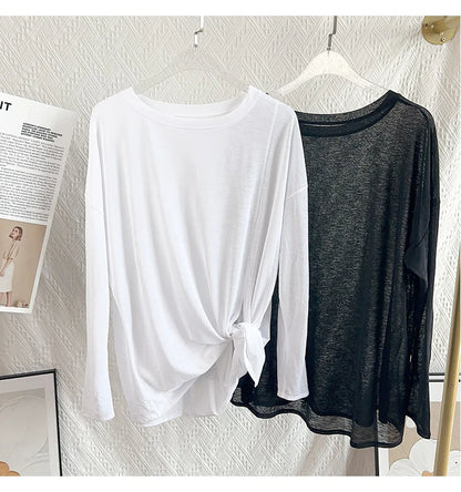 Women’s Long Sleeve Yoga Shirt O-Neck Breathable Loose Fit Sports Top for Running Pilates Gym Fitness