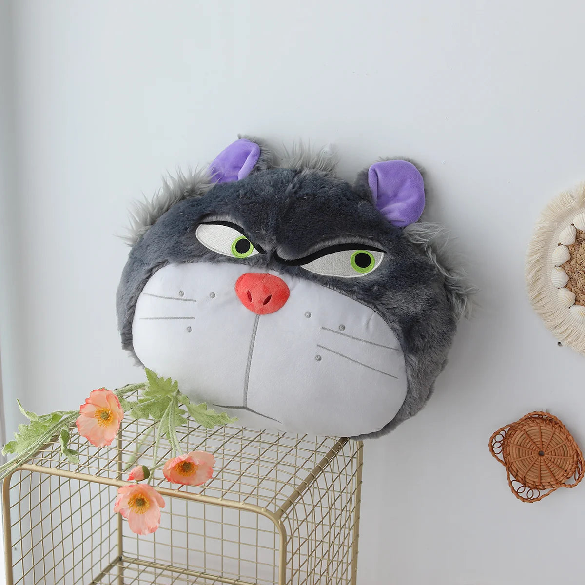 Disney Lucifer Cat Headrest Back Cushion For Car Seat Safety Belt Cover Huggable Pillow Stuffed Animal Grey Cat Plushies Gifts