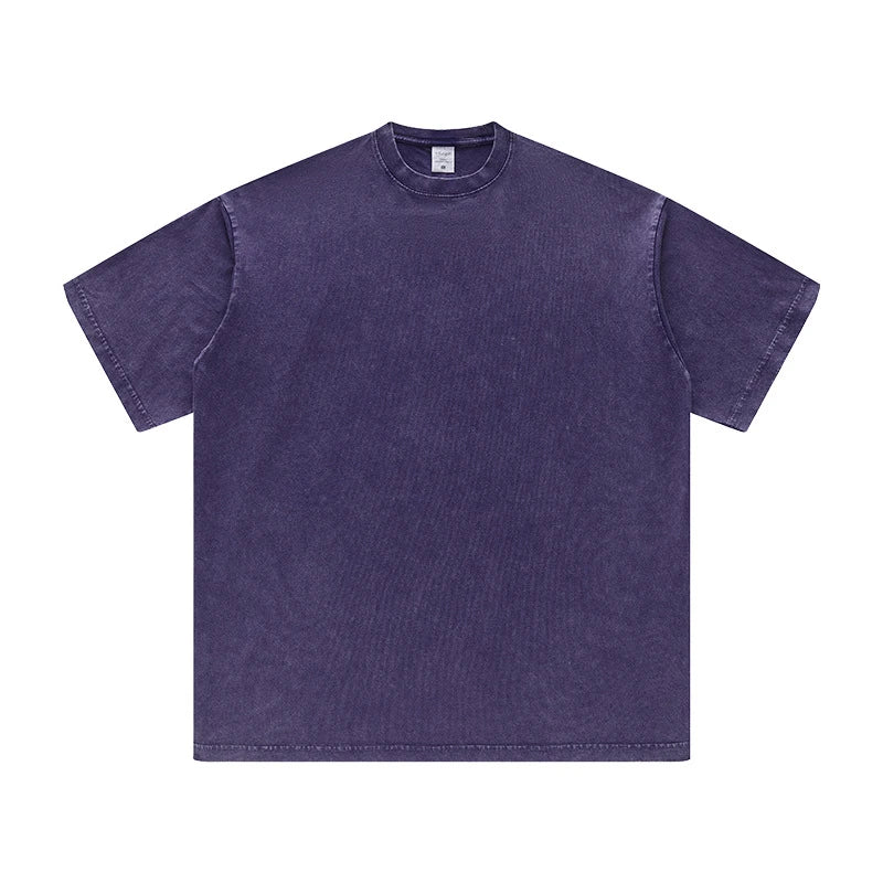 ZODF Men's Summer Batik Washed 250gsm T Shirts Retro Vintage Unisex Basic Loose Solid Cotton T-Shirt Brand Tops 2024 New HY0753