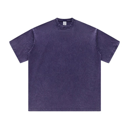 ZODF Men's Summer Batik Washed 250gsm T Shirts Retro Vintage Unisex Basic Loose Solid Cotton T-Shirt Brand Tops 2024 New HY0753