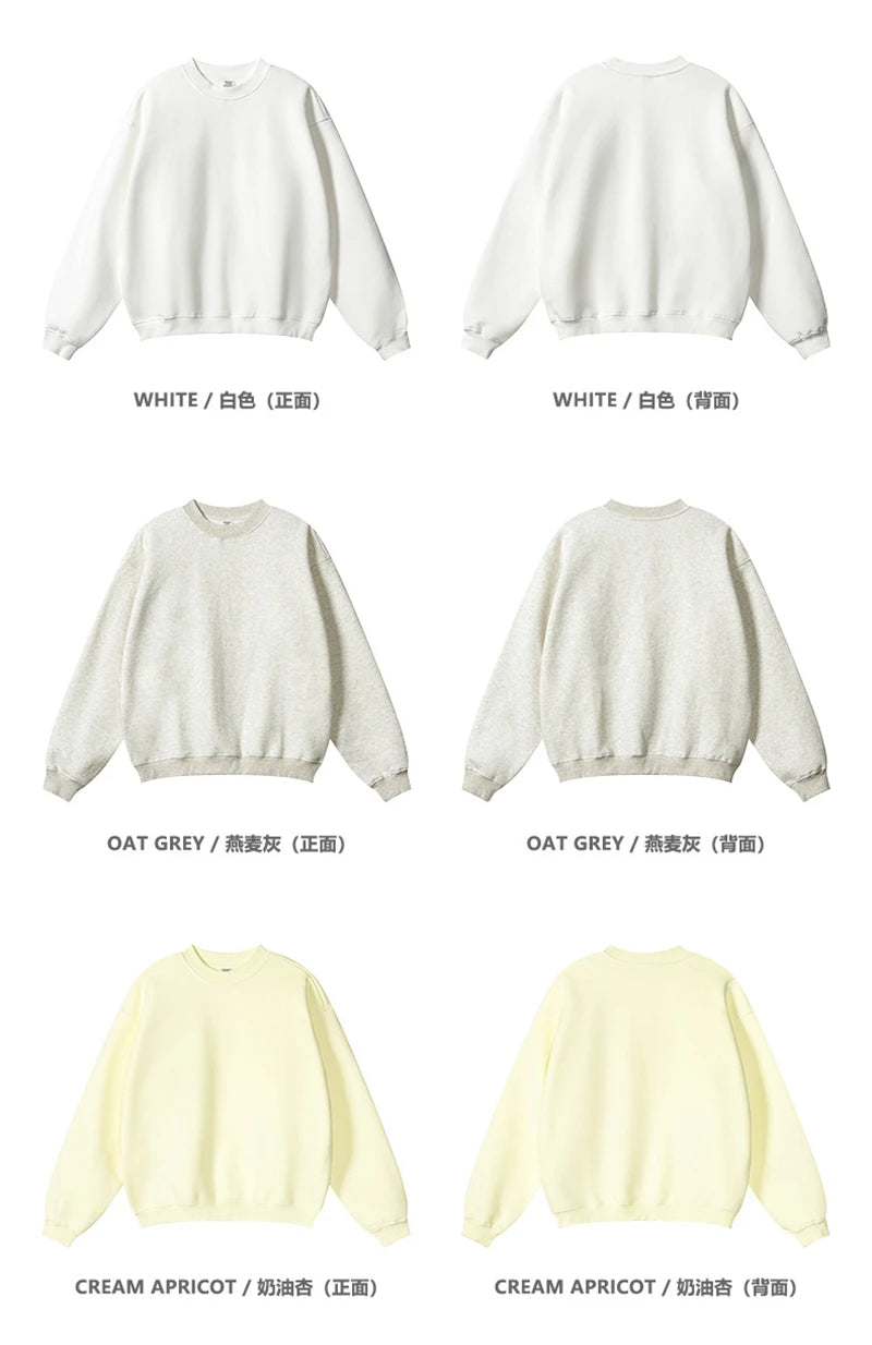 ZODF 2024 Winter Men 345gsm Fleece Sweatshirts Unisex Women Casual Loose Warm Solid O-Neck Pullovers Streetwears HY0865