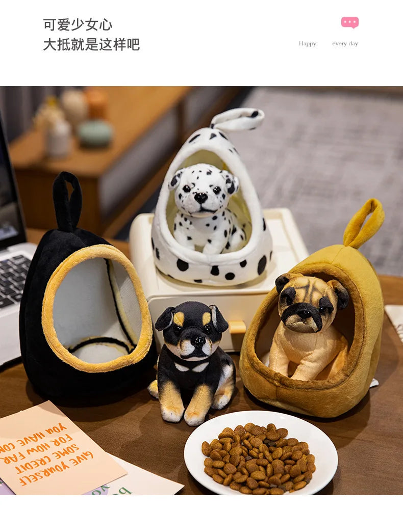 Cute Lifelike Husky & Akita Ultra-Soft Plush Stuffed Toys With A Tiny Cozy Dog Bed Cloth Dolls  Pet Lovers And Plush Collectors