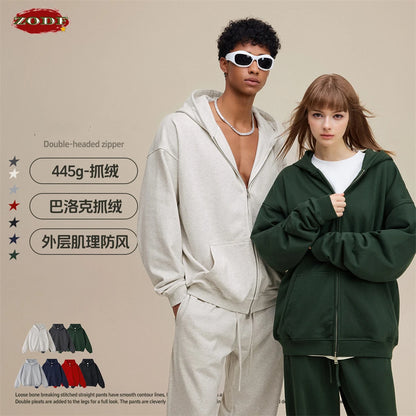 ZODF Trendy 2025 Heavy Weight 445gsm Zipper Hoodies For Man Unisex Casual Zip-up Hooded SweatShirts Coats HY1102