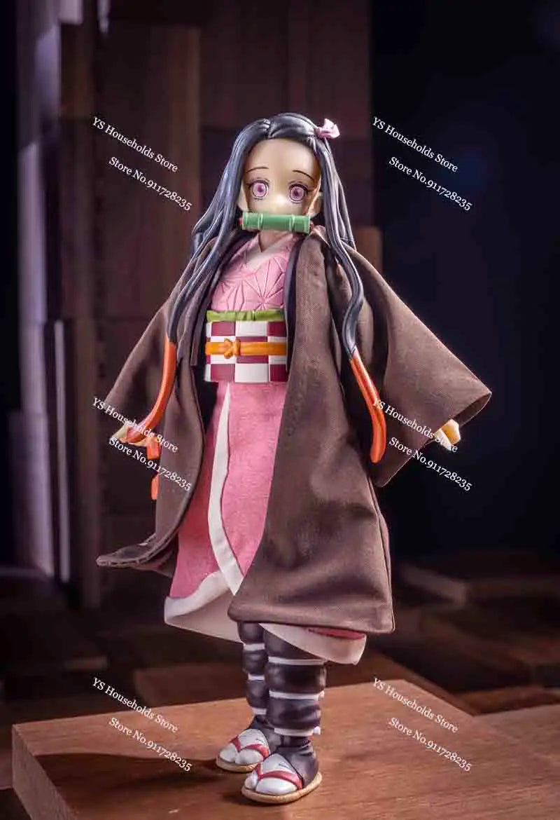 1/12 Kamado Nezuko Female Figure Pink Short Skirt Coffee Kimono Windbreaker Clothes Set Accessory For 6" Shf Demon Slayer Doll