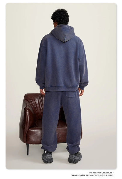 ZODF Winter Autum Men's Washed 400gsm Fleece Hoodies Unisex Couple Retro Oversized Ripped Hooded Sweatshirts Pullovers HY0652