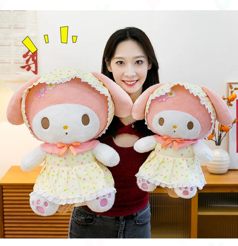 Cute Pastoral Girl Plush Toy Pink My Melody Doll Sleeping Hugging Gift for Kids Birthday Christmas Present for Girls Comforting