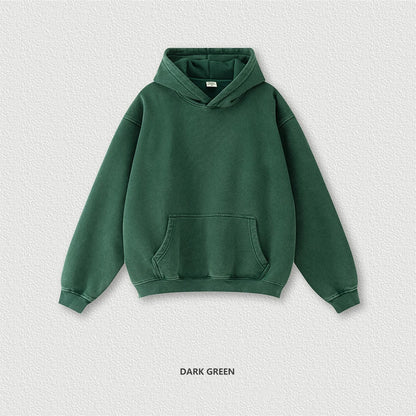 ZODF Retro Men’s Winter Washed Fleece Hoodie 360gsm Warm Knitted Loose Hooded Pullover Streetwear HY0887 - green / L