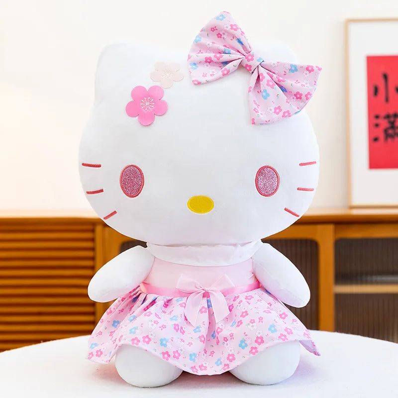 New Sanrio Pink Peach Hello Kitty Plush Toy Cat Doll Kuromi My Melody Stuffed Animal for Girls Birthday Xmas Gift Soft Cute Kids