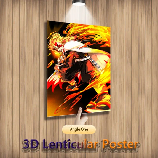 Anime Demon Slayer Rengoku Akaza 3D Motion Lenticular Poster For Room Decor Art Print(Without Frame)