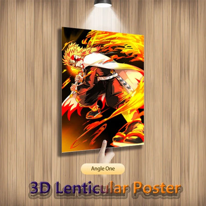Anime Demon Slayer Rengoku Akaza 3D Motion Lenticular Poster For Room Decor Art Print(Without Frame)