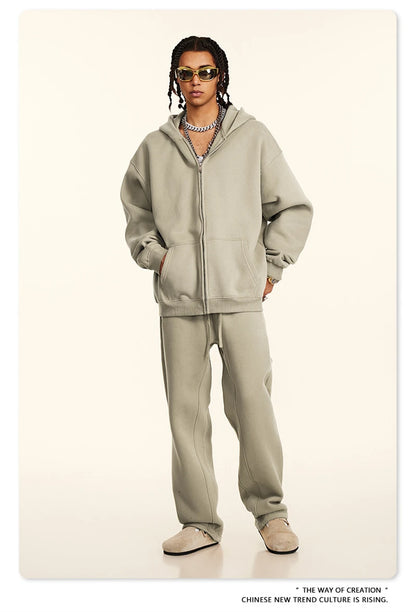 ZODF Fashion Winter Men Warm Zipper Fleece Hoodies Unisex Loose Basic 345gsm Knitted Hooded Hoodie Coats HY0904