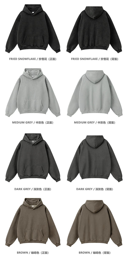 ZODF 2024 Winter Unisex Washed Fleece Hoodies 360gsm Warm Loose Retro Hooded Sweatshirts HY0870