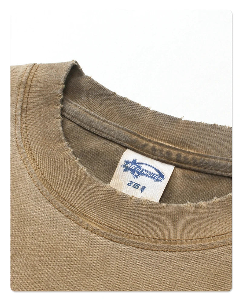 ZODF New 2024 Autumn Washed 100% Cotton T-Shirt For Men Unisex Loose Distressed 275gsm O Neck T Shirts Brand Tops HY0924