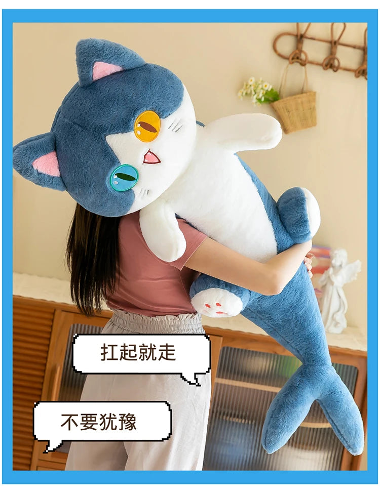 135cm Different Pupil Shark Cat Doll Sleeps with Pillow Girl Sand Sculpture Plush Toy Male Long Striped Leg Clamping Stitch