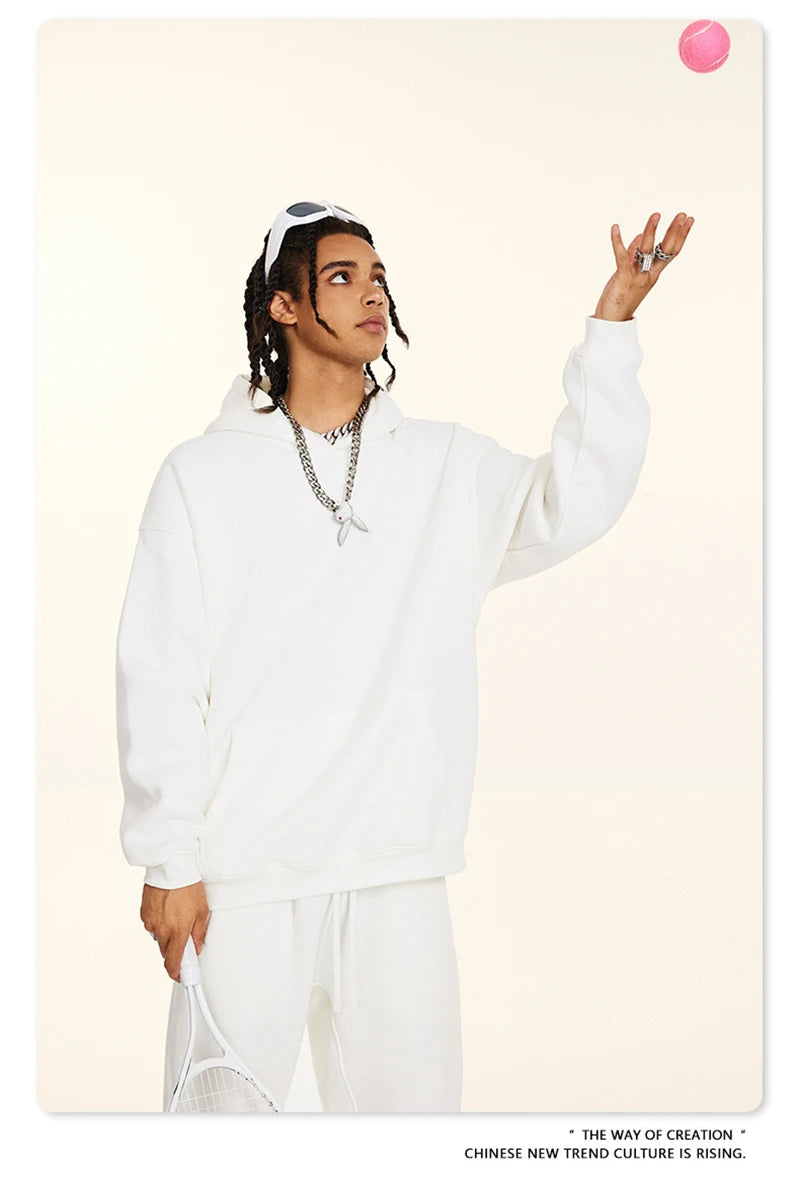 ZODF New 2024 Autumn Winter Men 345gsm Fleece Hoodies Unisex Women Relax Fit Warm Solid Hooded Pullovers Sweatshirts HY0863