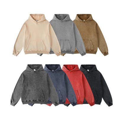 ZODF Retro Men Heavyweight Washed Cotton Hoodies Unisex Loose Thick 420gsm Hooded Sweatshirts Pullovers Coats HY0466