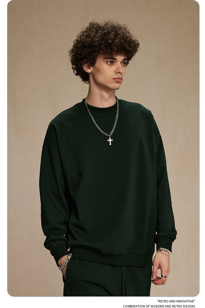 ZODF 2024 Autumn Winter Men's Basic O-Neck Sweatshirt Unisex Loose Solid 430gsm Terry Pullovers Streetwears HY0910