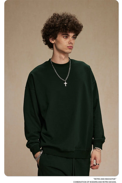 ZODF 2024 Autumn Winter Men's Basic O-Neck Sweatshirt Unisex Loose Solid 430gsm Terry Pullovers Streetwears HY0910