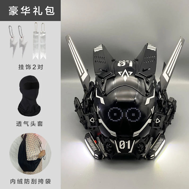 Cyber Punk Cos Mask Cosplay Mech Soldier With LED Light Rolling Subtitles Screen Mask Technology App Control Helmet Party Props