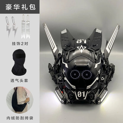 Cyber Punk Cos Mask Cosplay Mech Soldier With LED Light Rolling Subtitles Screen Mask Technology App Control Helmet Party Props
