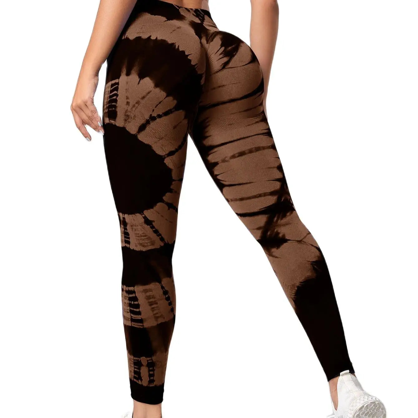 Seamless High Waist Tie Dye Leggings for Women Yoga Fitness Butt Lifting Workout Tights - Coffee / S