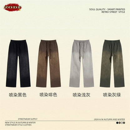 ZODF Retro Autumn Men's Washed Pants Retro Unisex Heavy Weight 450gsm Sports Knitted Straight Trouser Brand Clothes HY0916