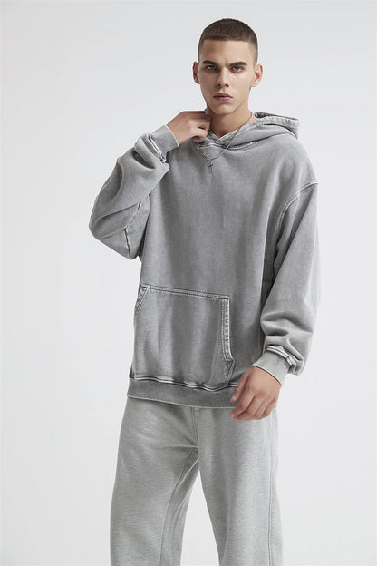 ZODF Autumn Winter Men 420gsm Heavyweight Washed Cotton Hoodie Streetwear Sweatshirt HY0307