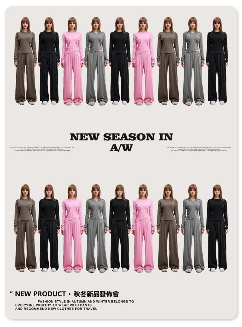 ZODF Women 2025 Solid Comfortable Loose Pants Girls Female 275gsm Solid Wide Lge Straight Trousers Brand Bottoms HY1137