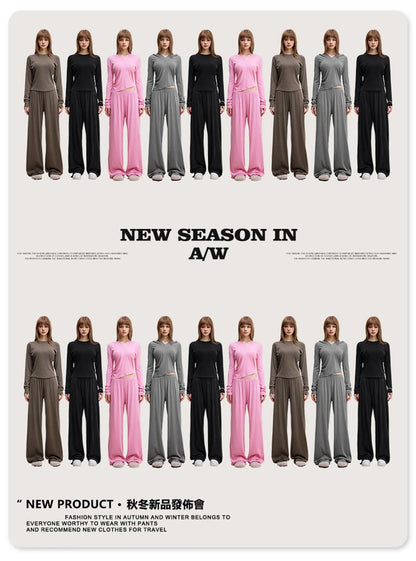 ZODF Women 2025 Solid Comfortable Loose Pants Girls Female 275gsm Solid Wide Lge Straight Trousers Brand Bottoms HY1137