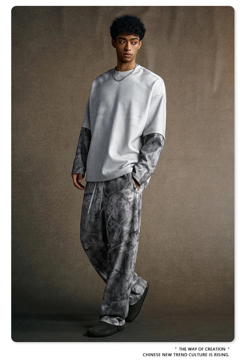 ZODF 2025 Autumn 340gsm Fake 2-Piece T-Shirt For Man Unisex Oversized Heat Transfer Printing Long Sleeve T Shirts Tee HY1151