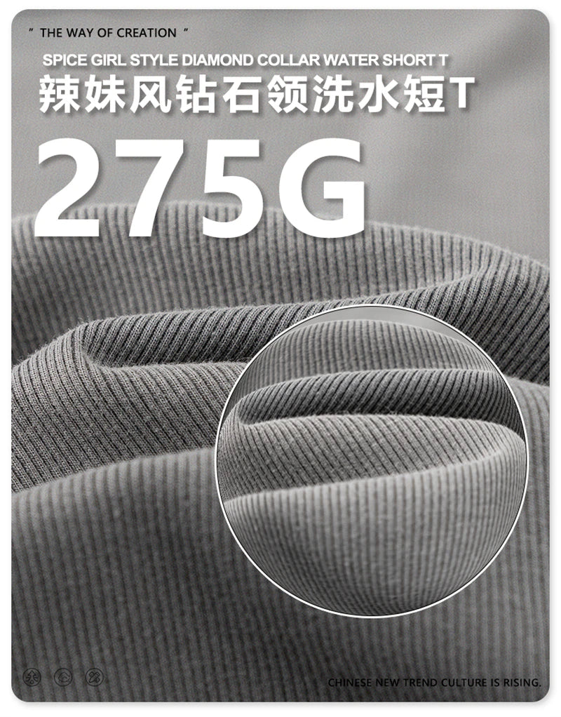 ZODF Women Retro 2025 Summer 275gsm U Collar Washed T-Shirts Hotsweet Girls Sexy Slim Fit T Shirt Brand Tees HY0992