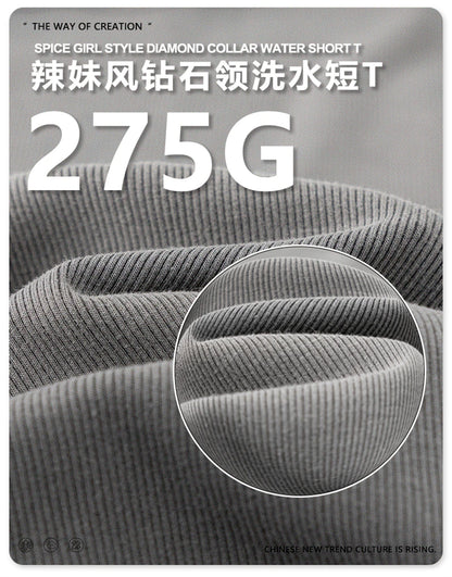 ZODF Women Retro 2025 Summer 275gsm U Collar Washed T-Shirts Hotsweet Girls Sexy Slim Fit T Shirt Brand Tees HY0992