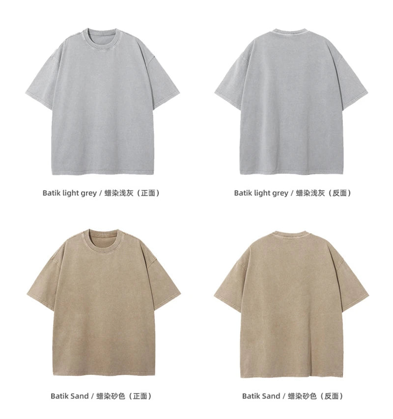 ZODF New Spring Summer Washed Cotton Solid T Shirts For Men Unisex High Street Loose Edge Oversized Noshrink T-Shirt Tee HY0465